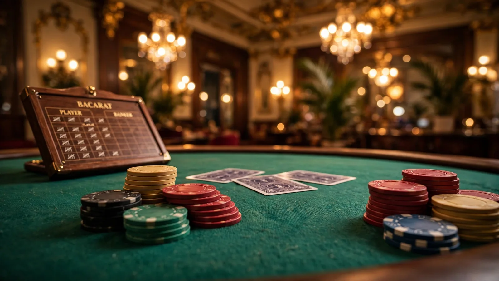 Elegáns blackjack asztal zsetonokkal egy budapesti kaszinóban