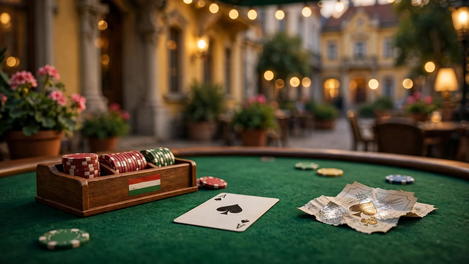 Blackjack asztal zsetonokkal és kaparós sorsjeggyel